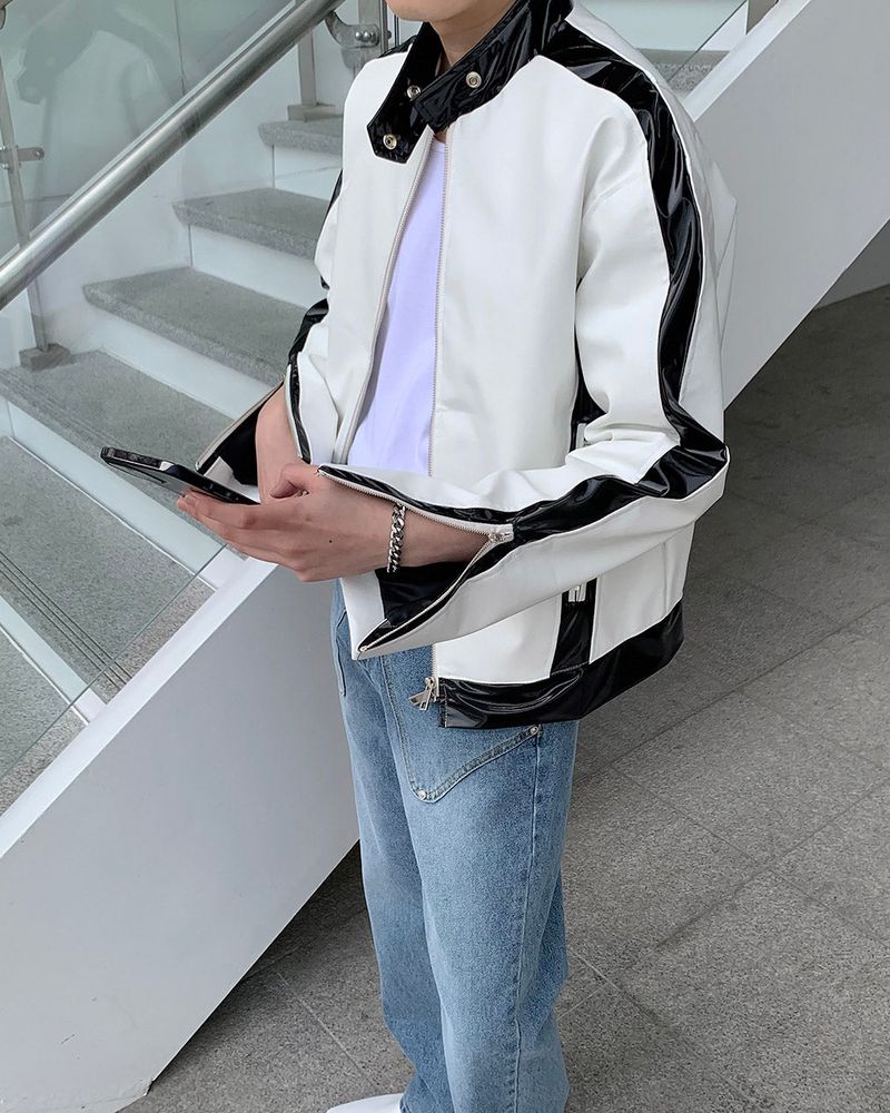 ENOC Glossy Biker Leather Jacket (2 colors)