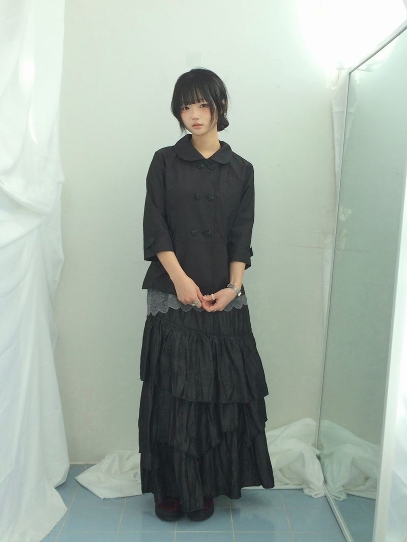 Diagonal Layer Shirring Long Skirt