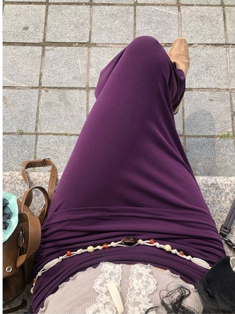 Wine Jelly Shirring Long Skirt
