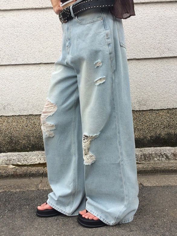 Formyu Damage Denim Washing Wide Pants