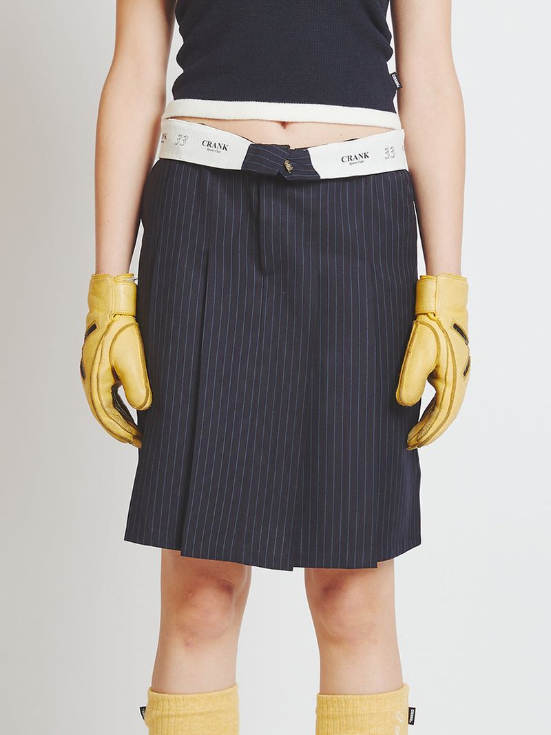crank（クランク）の「ピンストライプミディスカート/PIN STRIPE MIDI SKIRT_NV（Skirts）」
