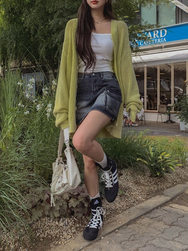 Yoni cargo denim mini skirt