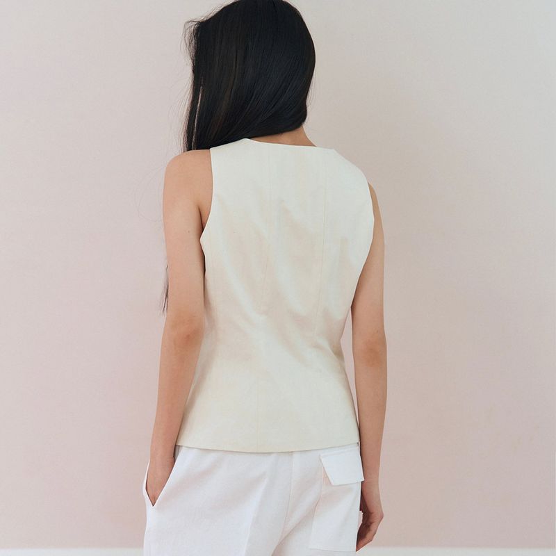 Tailored Cotton Blended Vest_Cream