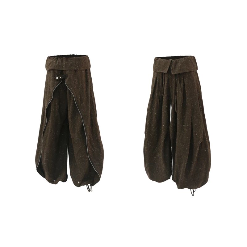 RELABEL(DIGGER) snowflake woolen fabric pleated deconstruction multi-functional sack casual pants