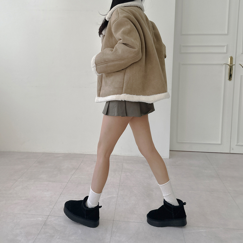 (COW LEATHER🤎🐑🐄) DALMATIAN UGG 4CM PLATFORM FUR BOOTS SHORT UGG