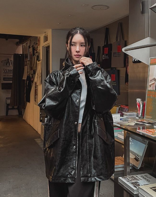 ULAN（ユレン）の「Seri glossy crack leather hoodie field jacket（Jackets/Outerwear）」