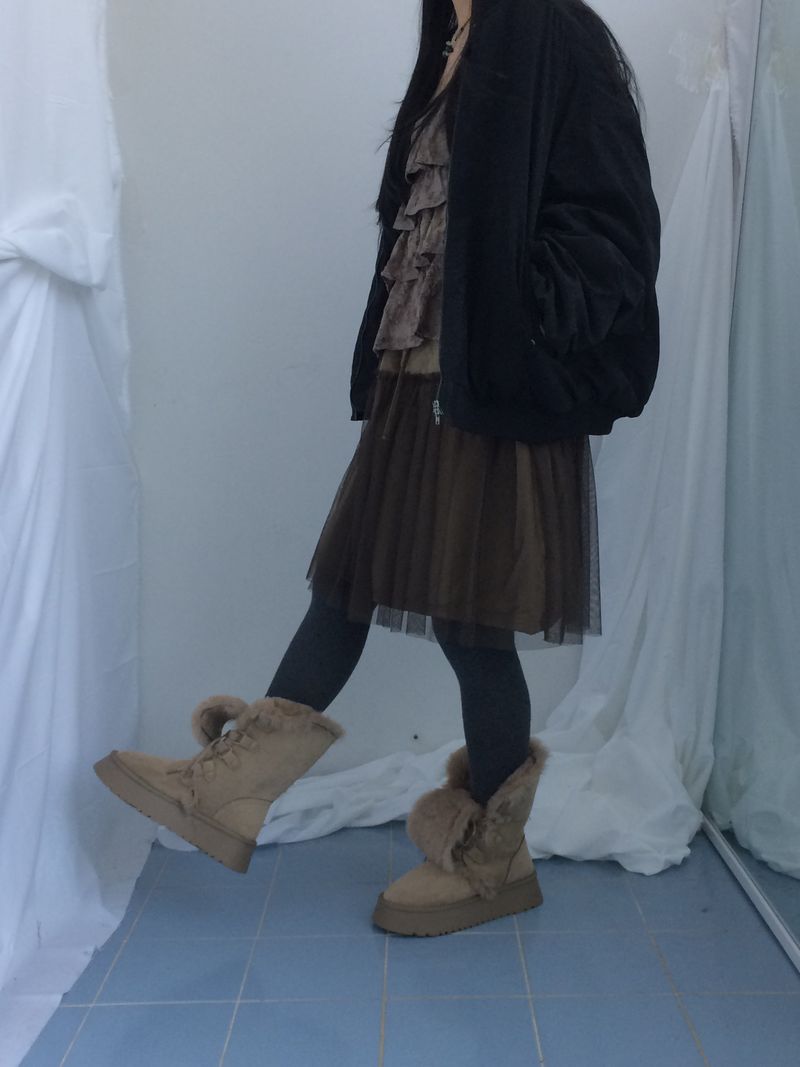 Suede Rabbit Fur Boots