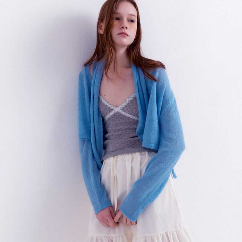 Scarf Set Cropped Knit Cardigan_Sky Blue
