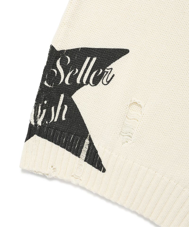 W DAMAGED STAR KNIT CREWNECK IVORY(CV2DFFK601A)
