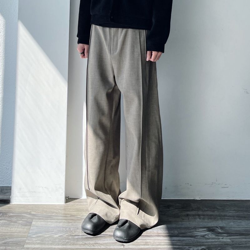 Drape Seam 3D Straight Floor-Length Pants