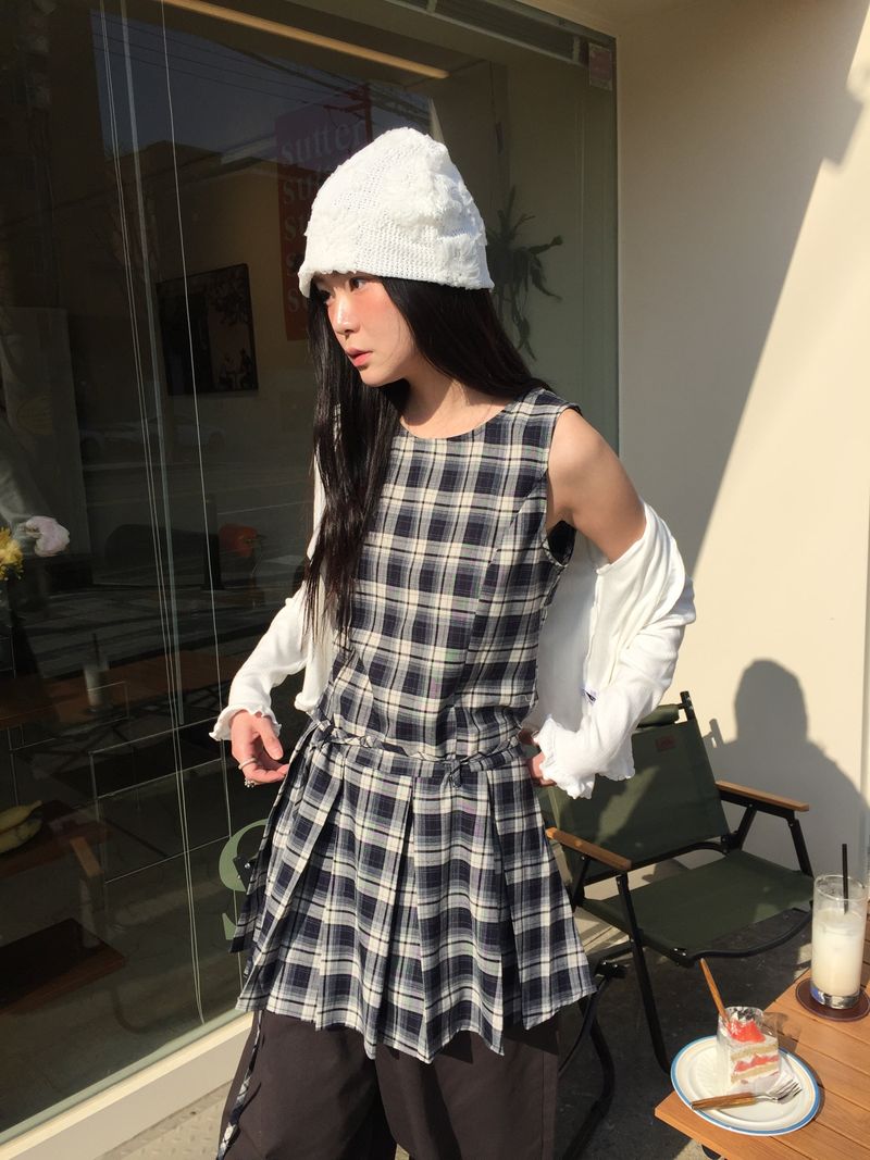 Low Check Pleated Dress (2color)