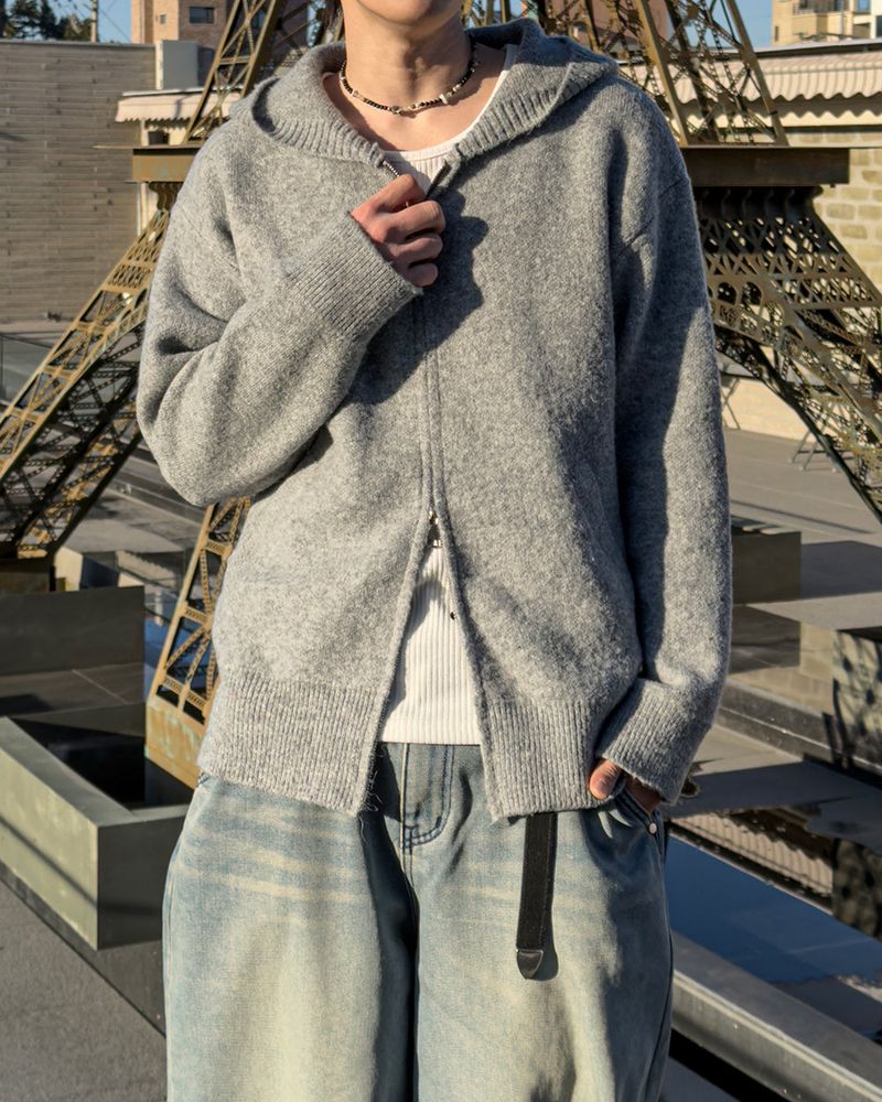 Merry wool knit hood zip-up
