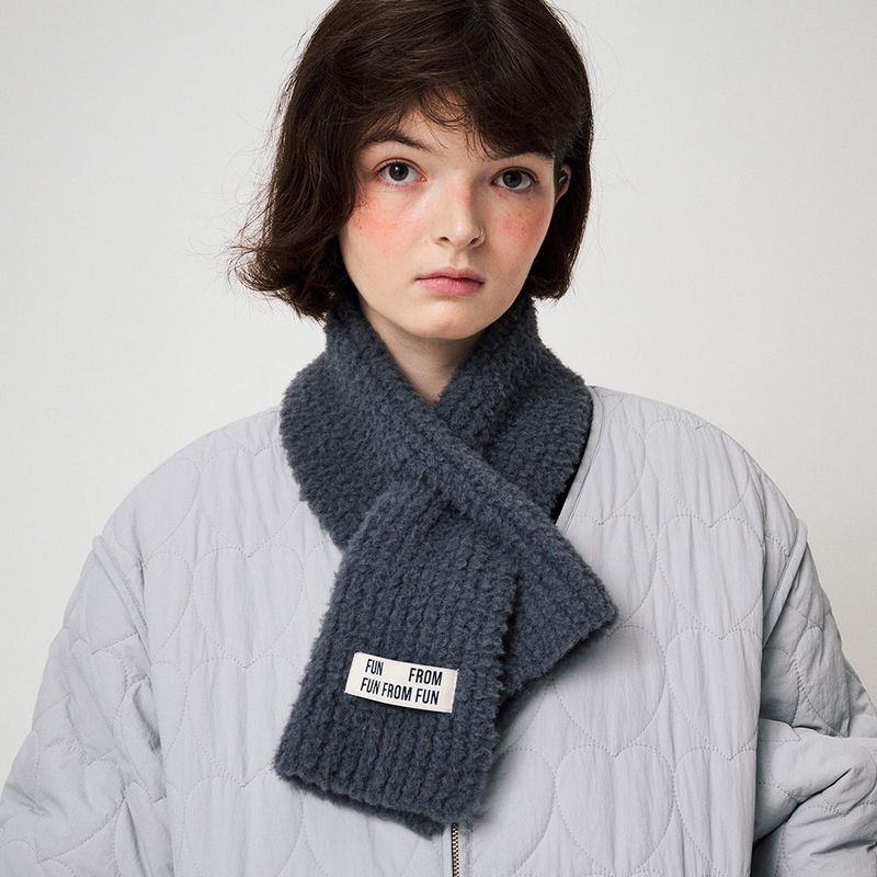 FLUFFY KNIT MUFFLER, CHARCOAL