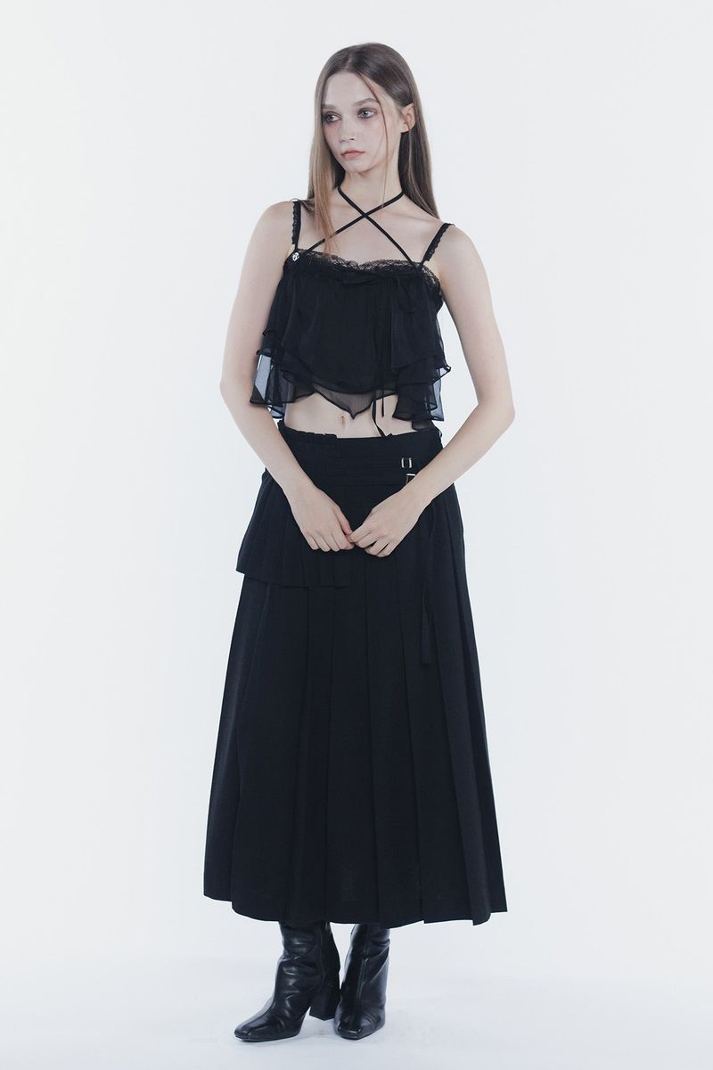 LAYERED PLEATS SKIRT black