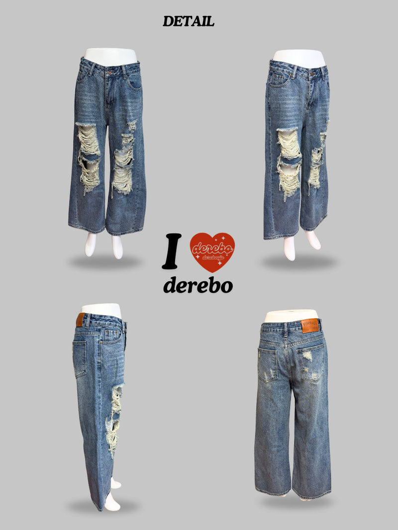 Vintage open wide denim pants