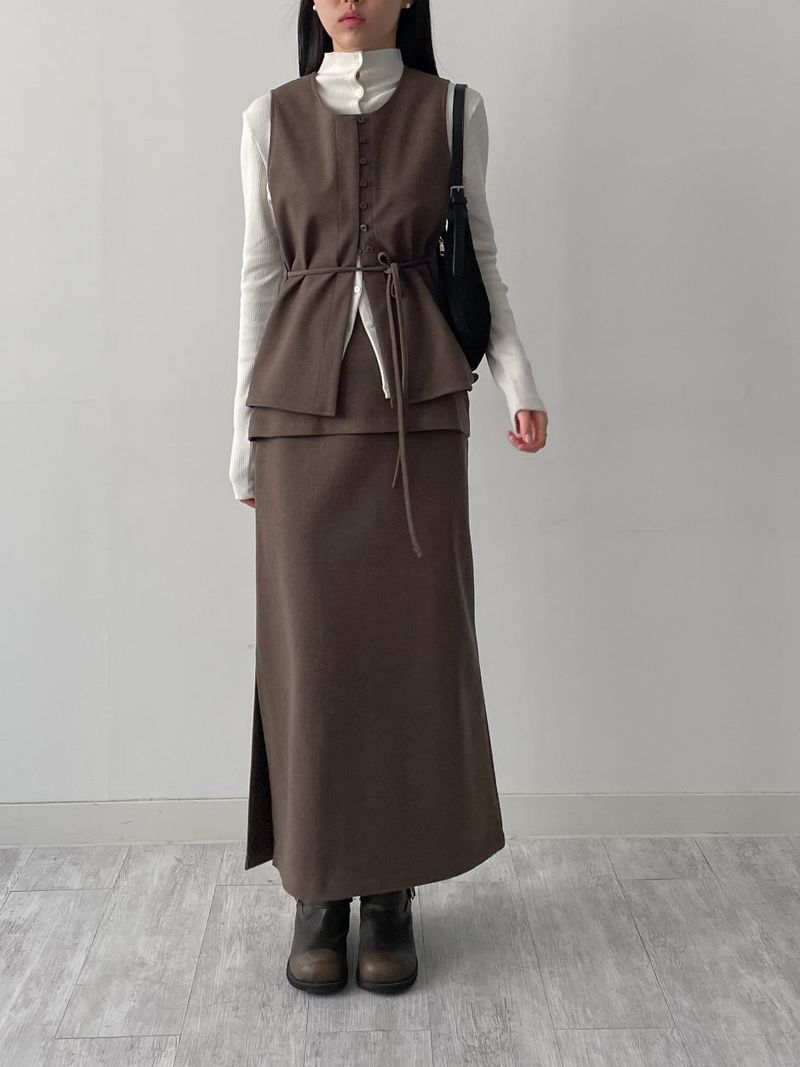 [Setup Available/FW] Lanba Ribbed Layered Long Skirt