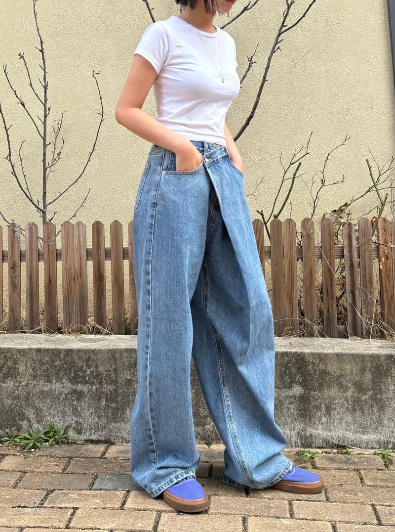 WRAP WAIST WIDE FIT DENIM PANTS code 18104