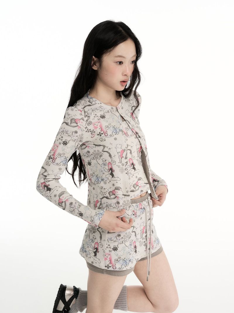 CONFUN Original Girls' Printed Long-Sleeved Cardigan T-Shirt