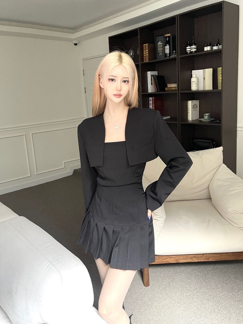  Backless top pleats mini ops (2color)