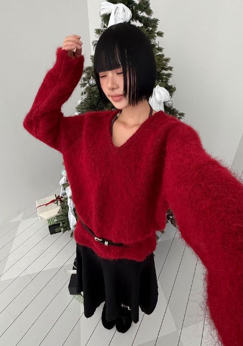 (WOOL) BLUSH V-NECK KNIT