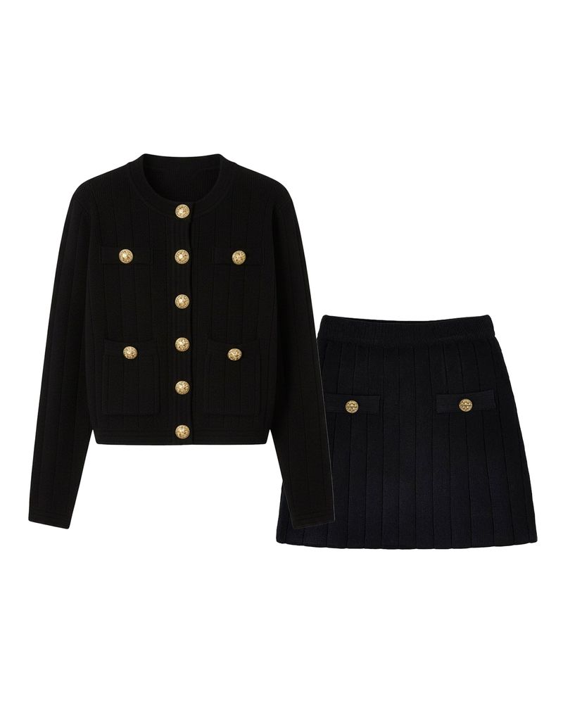 TWEEDY-A（ツウィーディア）の「Deborah Round Gold Button-Up Point Knit Set-up Black（Setup）」