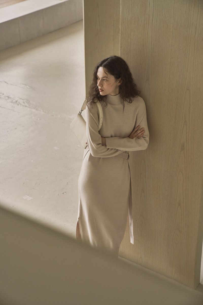 UNBALANCED KNIT DRESS_OATMEAL