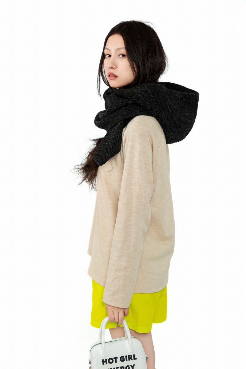 Yak Wool Ribbed Hooded Scarf