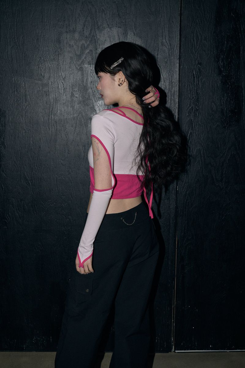 string circle crop top - pink