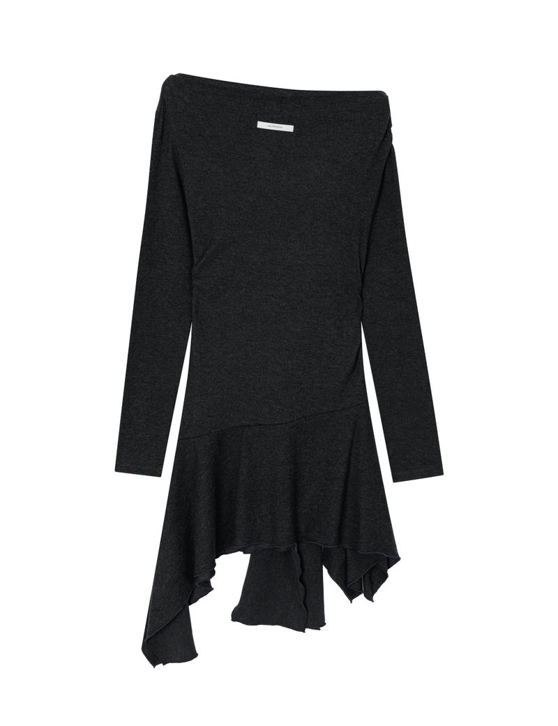 RUCHED BOAT LONG TEE(CHARCOAL)