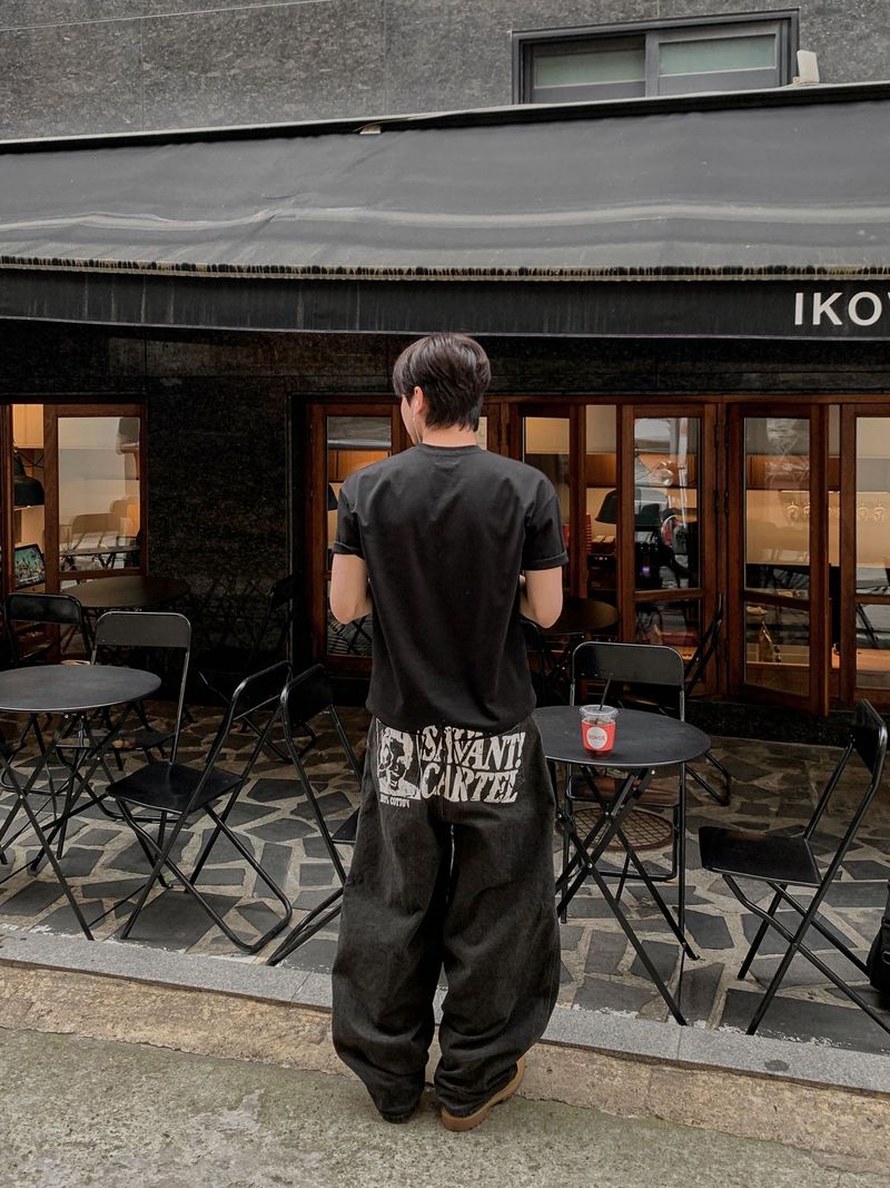 Matsuyama Stone-Washed Printed Denim Pants