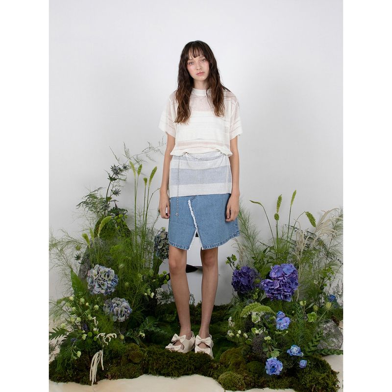 LINEN STRIPE KNIT TOP - WHITE