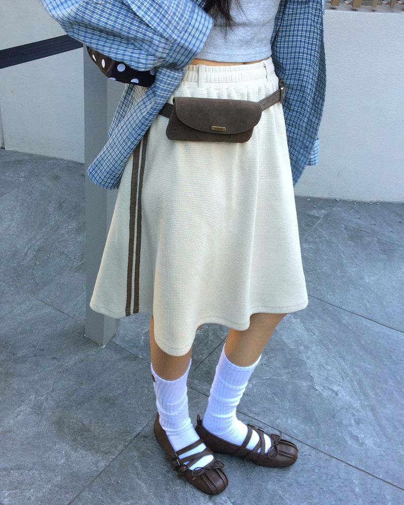 [ORIGINAL] Coconut Track Waffle Midi Skirt
