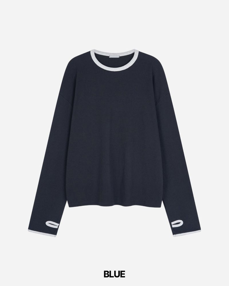 Grid Crop Waffle Ringer Tee