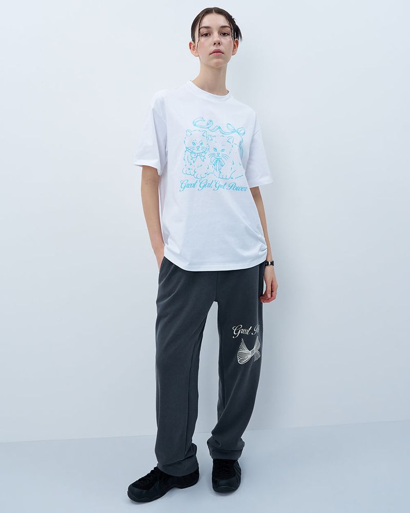RIBBON CATS TSHIRT-WHITE