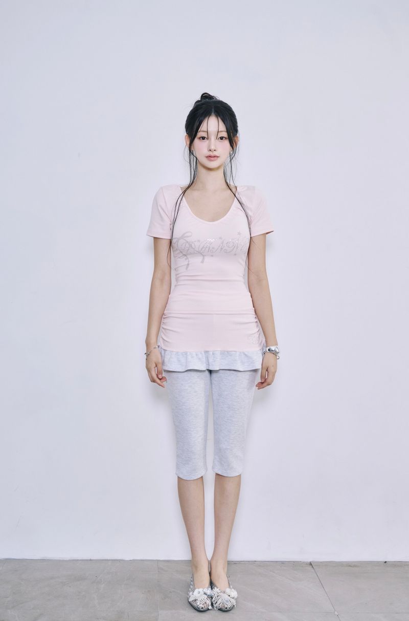 [MADE] Sparkle Rhinestone Ruched V-Neck Tee