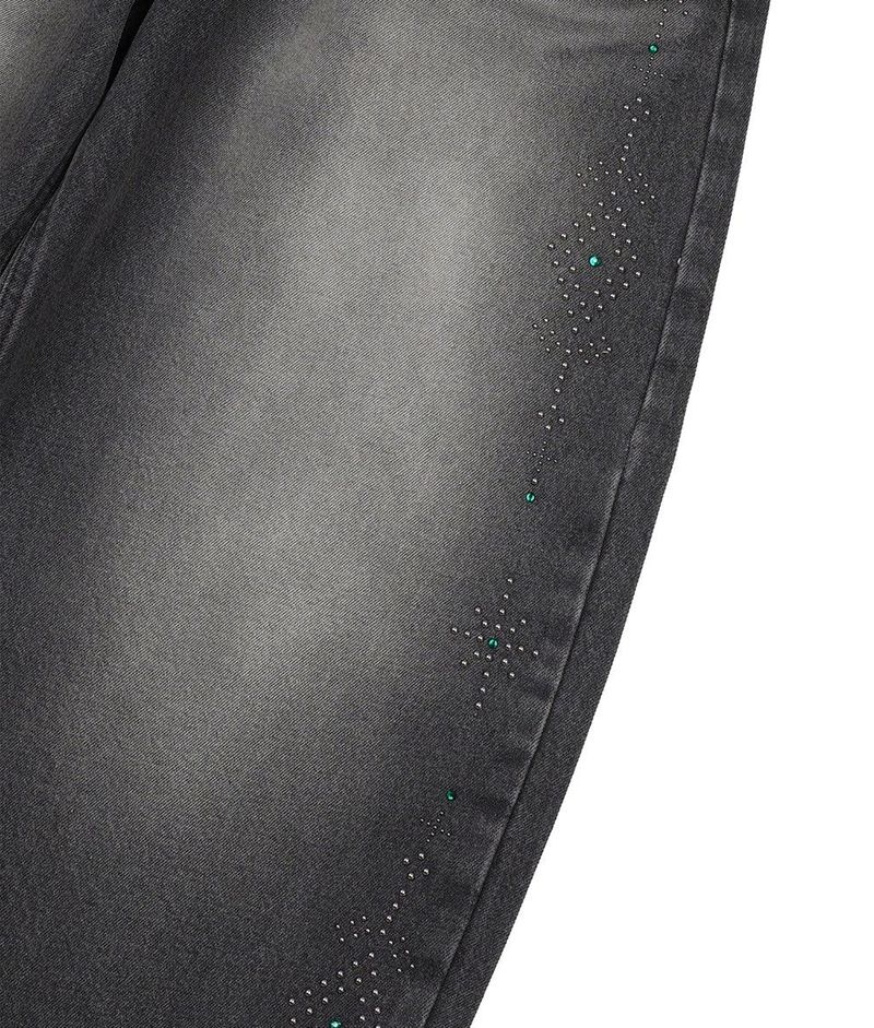 Curved Western Stud Denim Pants - Black