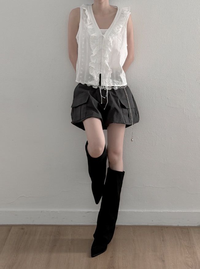 Punched Lace Ruffle Blouse