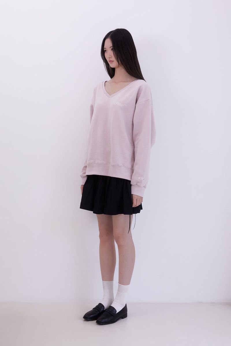 Lettering Deep V-Neck Sweatshirt (PINK)