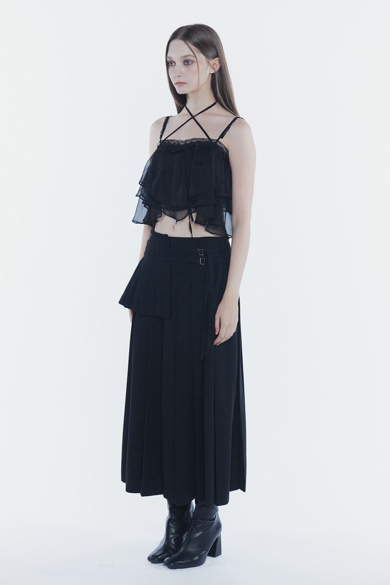 LAYERED PLEATS SKIRT black