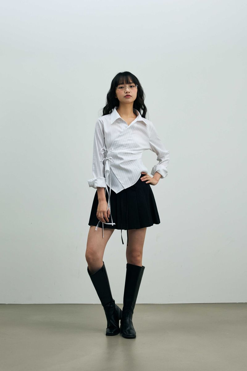 EVE STRIPE WRAP SHIRT / WHITE