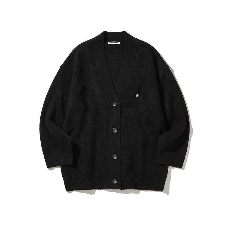 (DUC) Oversized V-neck knit cardigan Black