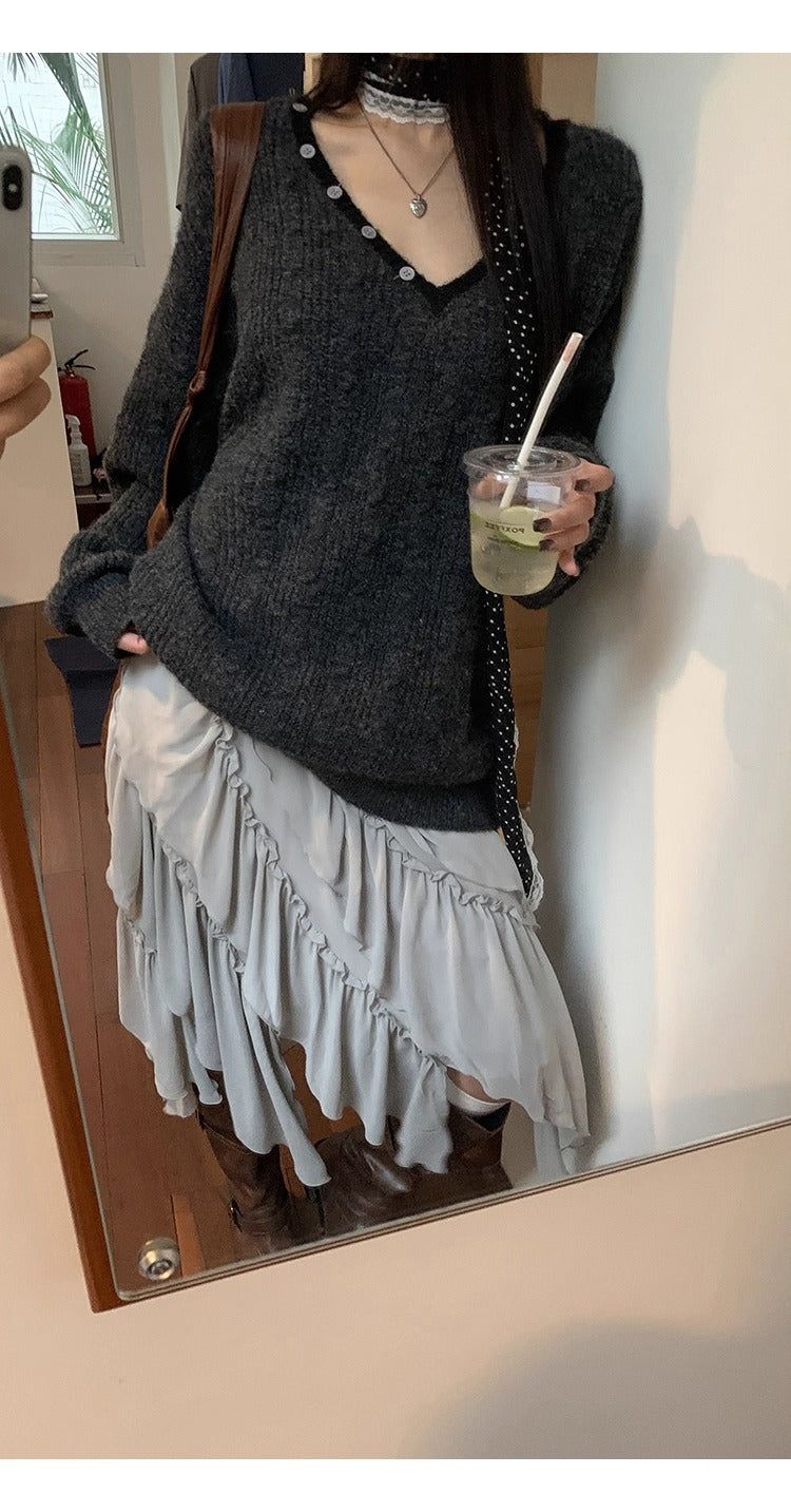 cake chiffon unbalanced midi skirt