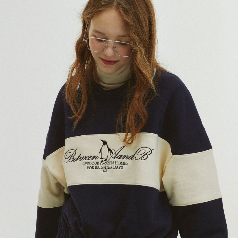 Between A and B（ビットウィーンエーアンドビー）の「COLOR BLOCK COLLAR SWEATSHIRT_NAVY（Tops）」