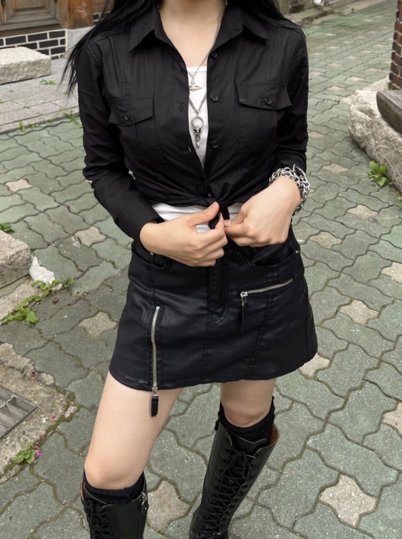 leather rock chic zipper skirt