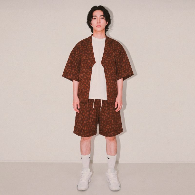 flower turn-up shorts_brown