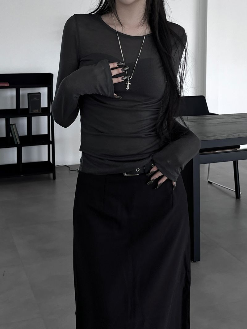 layered see-through long sleeve T (4color)