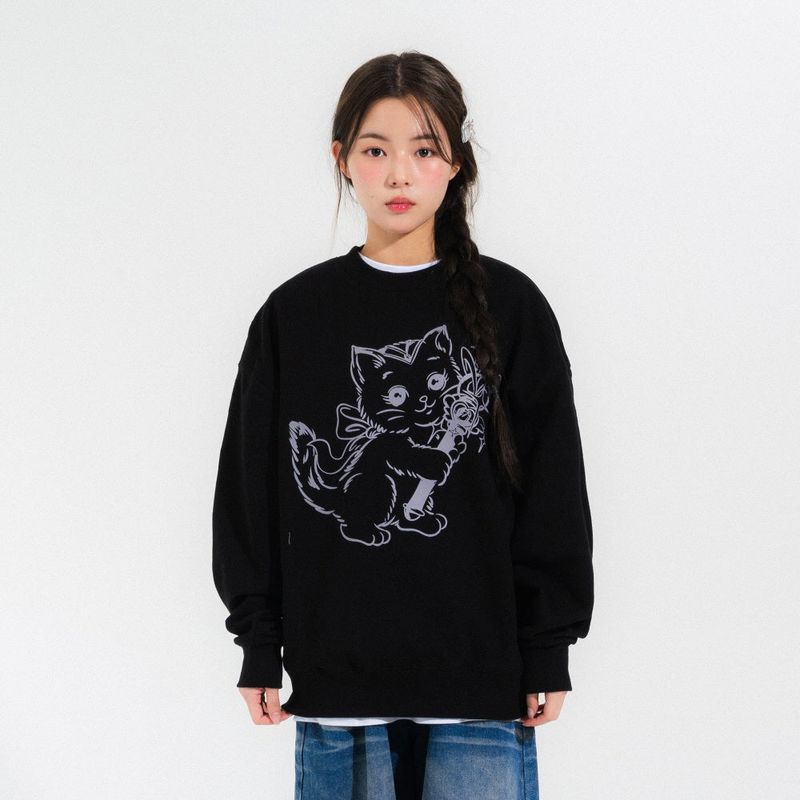 NEWKITSCH(ニューキッチジェネレーション)の「WAND CAT SWEATSHIRTS-BLACK(Tops)」