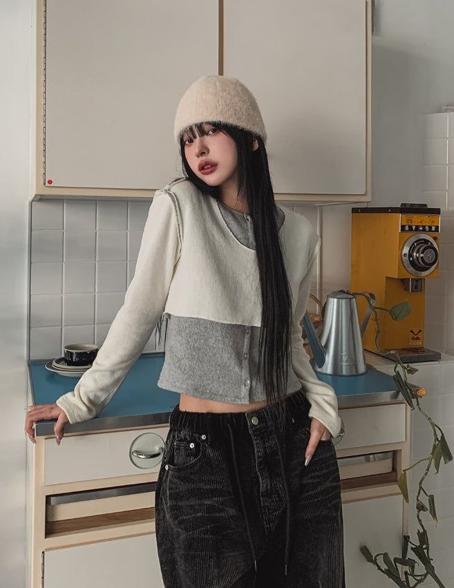 Linz Two-Tone Layered Knit Cardigan