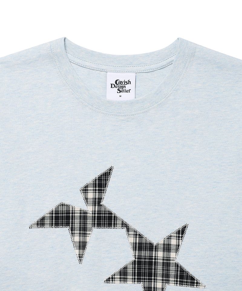TWIN STAR CHECK APPLIQUE LS TEE BLUE(CV2GSUT555A)