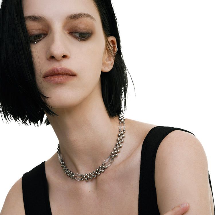 Oval Crystal Ball Chain Necklace